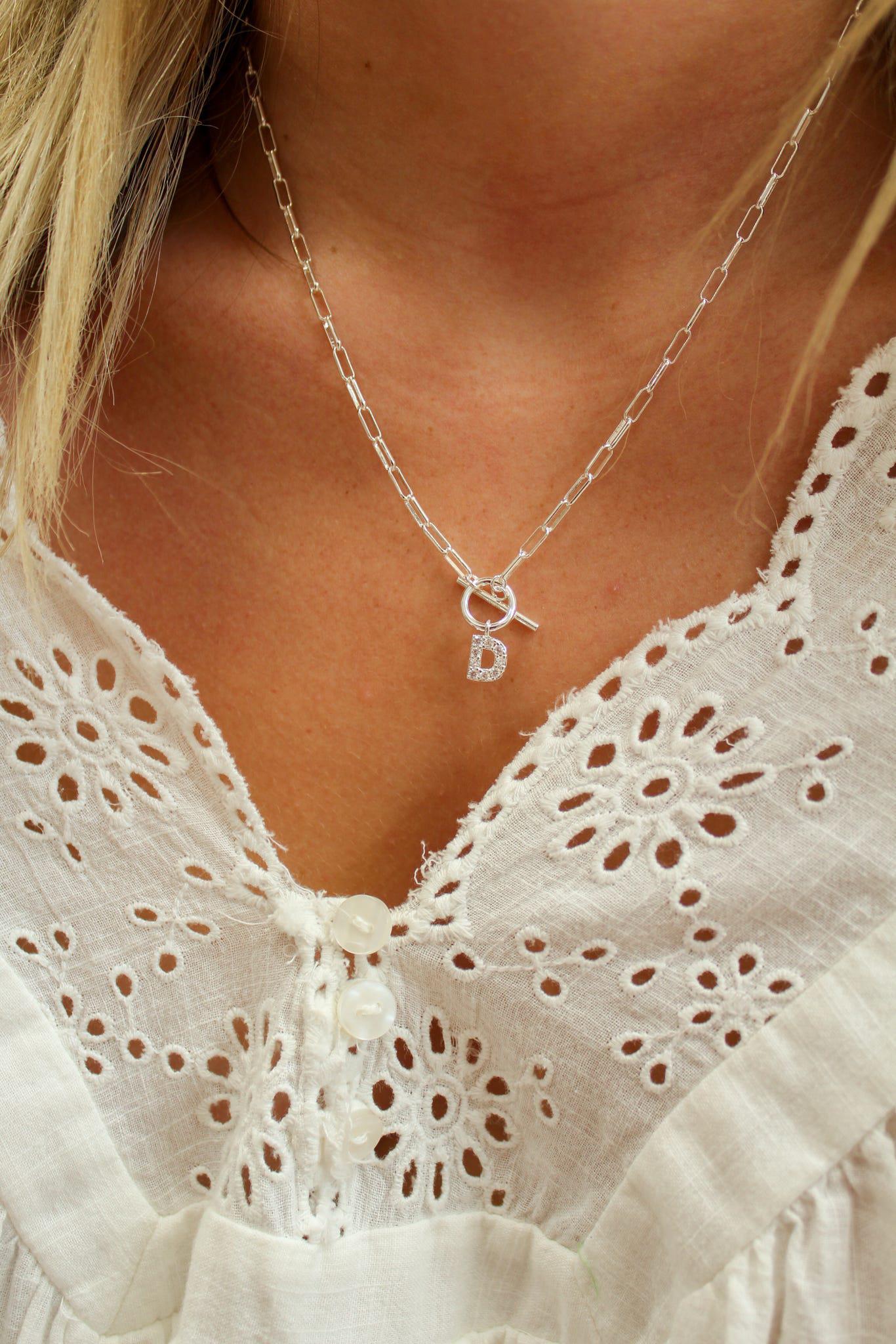 Sparkle Mini Toggle Initial Necklace