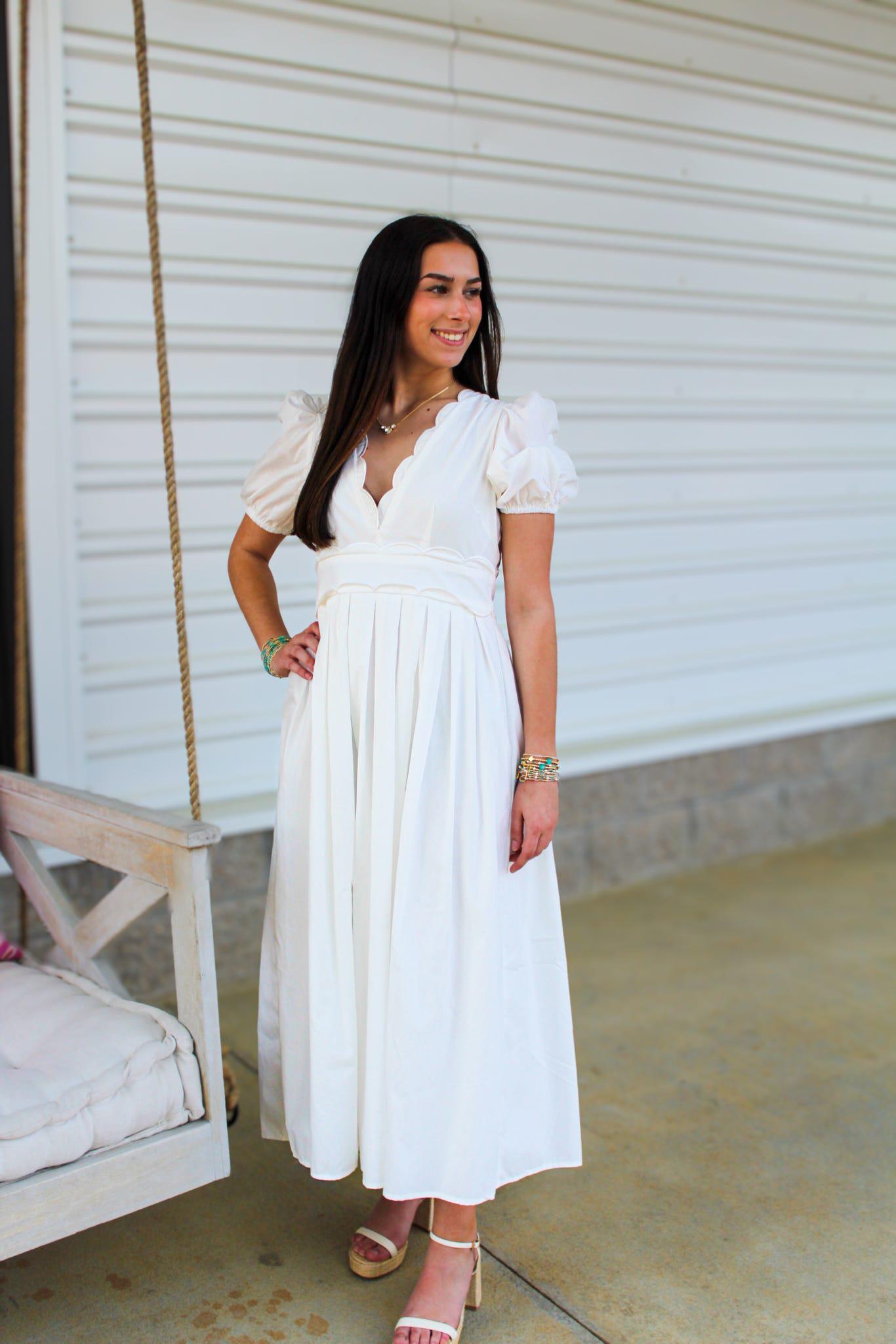 Viola V Neckline Scalloped Dress