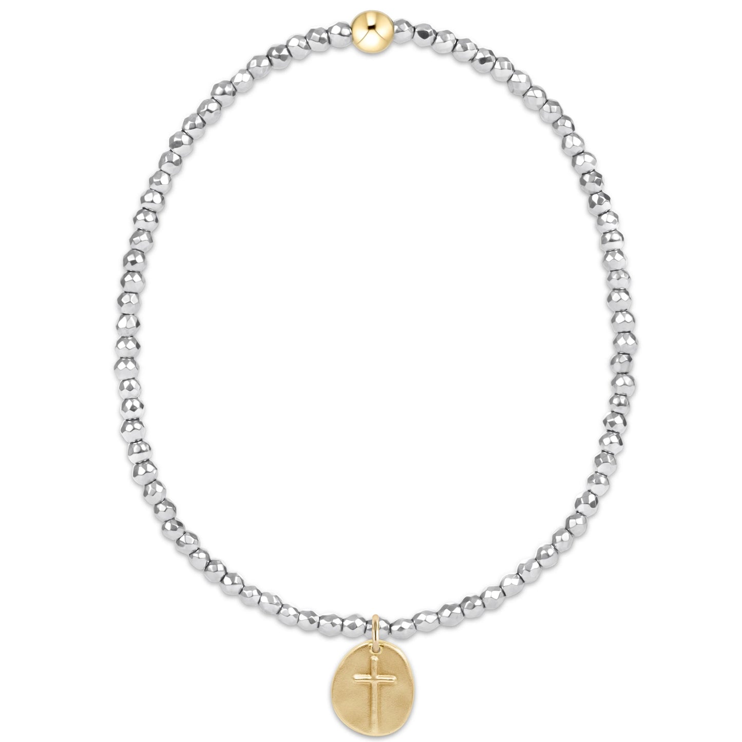 Enewton Extends - Bright Silver Faceted Hematite 2mm Bead Bracelet - Inspire Small Gold Charm