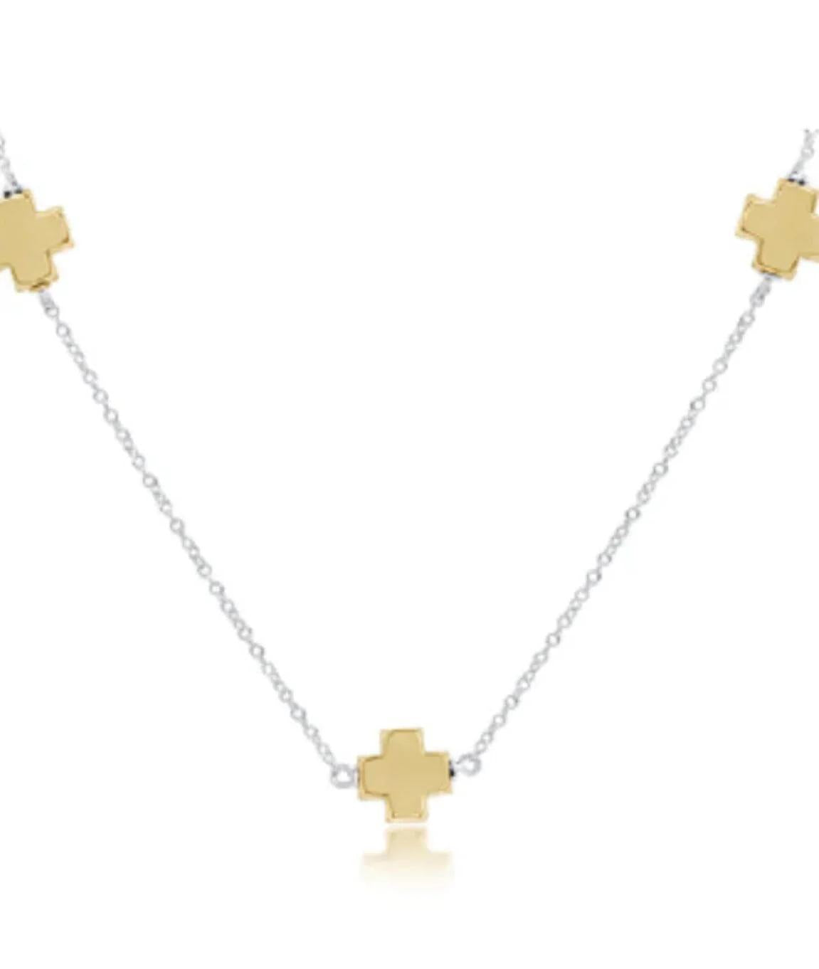 17" Choker Simplicity Chain Mixed Metal- Signature Cross Gold