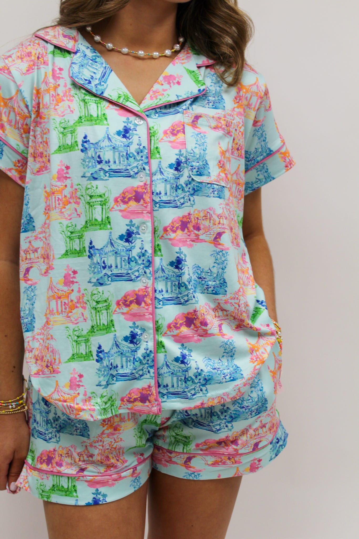 Maya Sleep Shorts Aqua/Multi XLarge