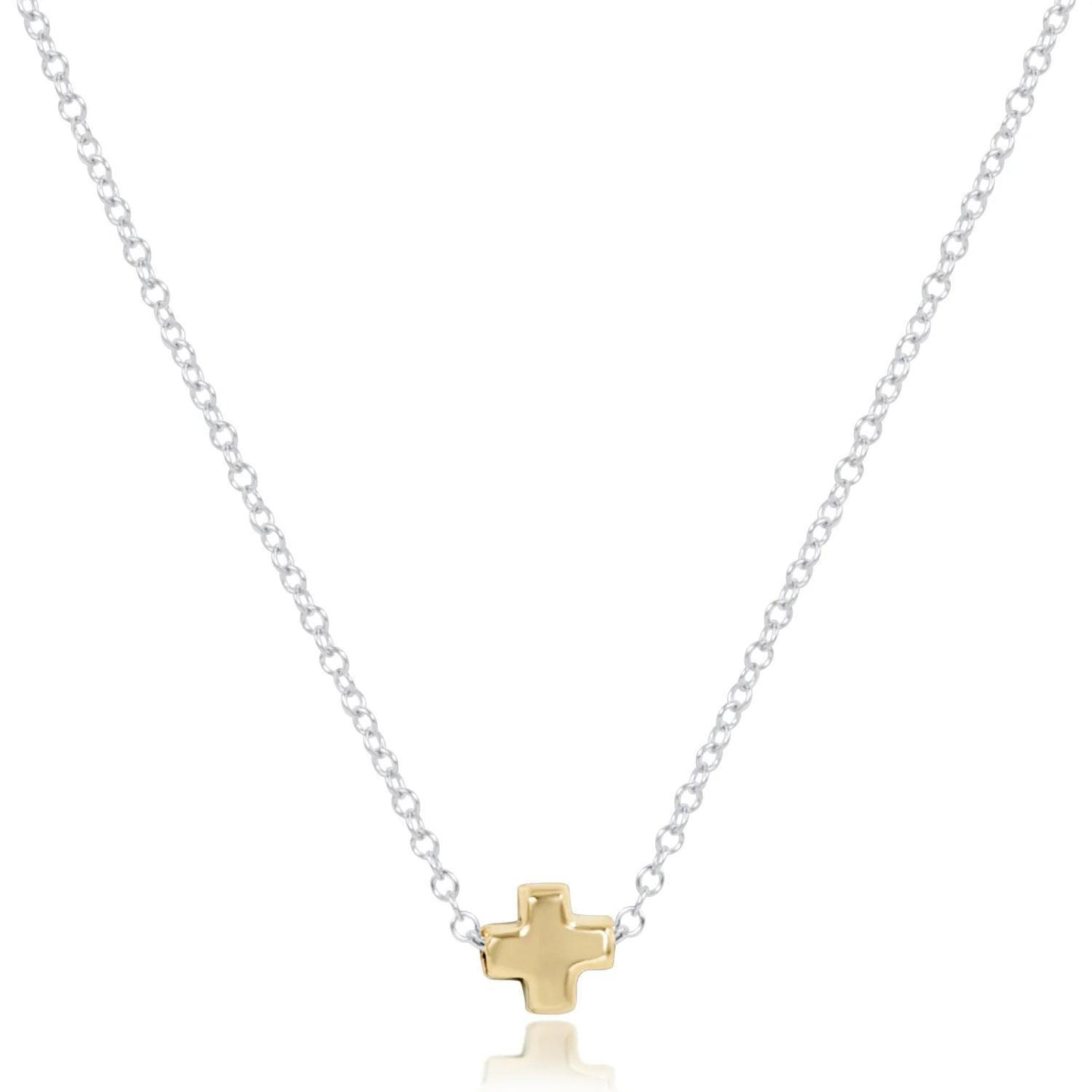 16" Necklace Sterling Mixed Metal - Signature Cross Small Gold