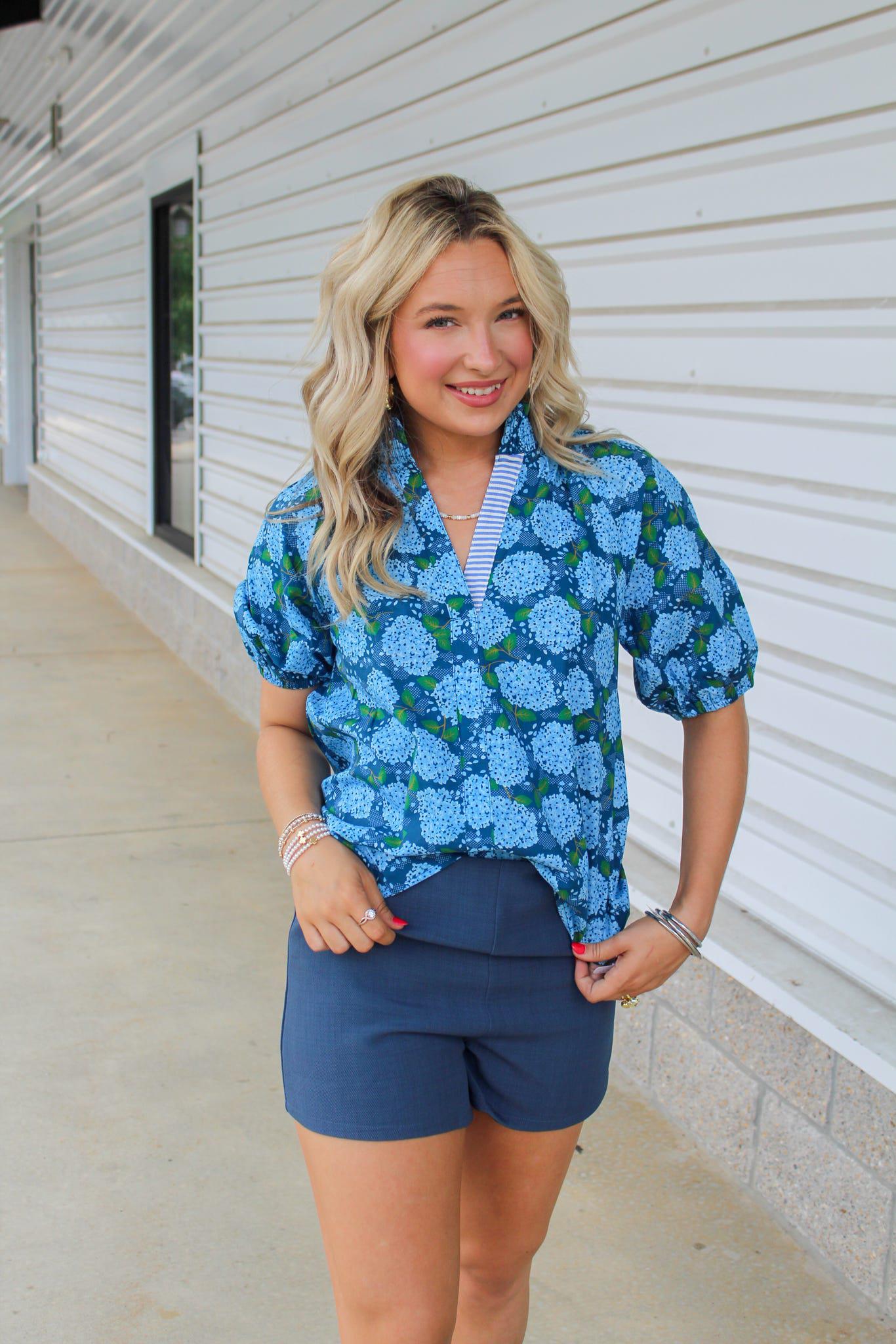 Felicity Floral Blue Top