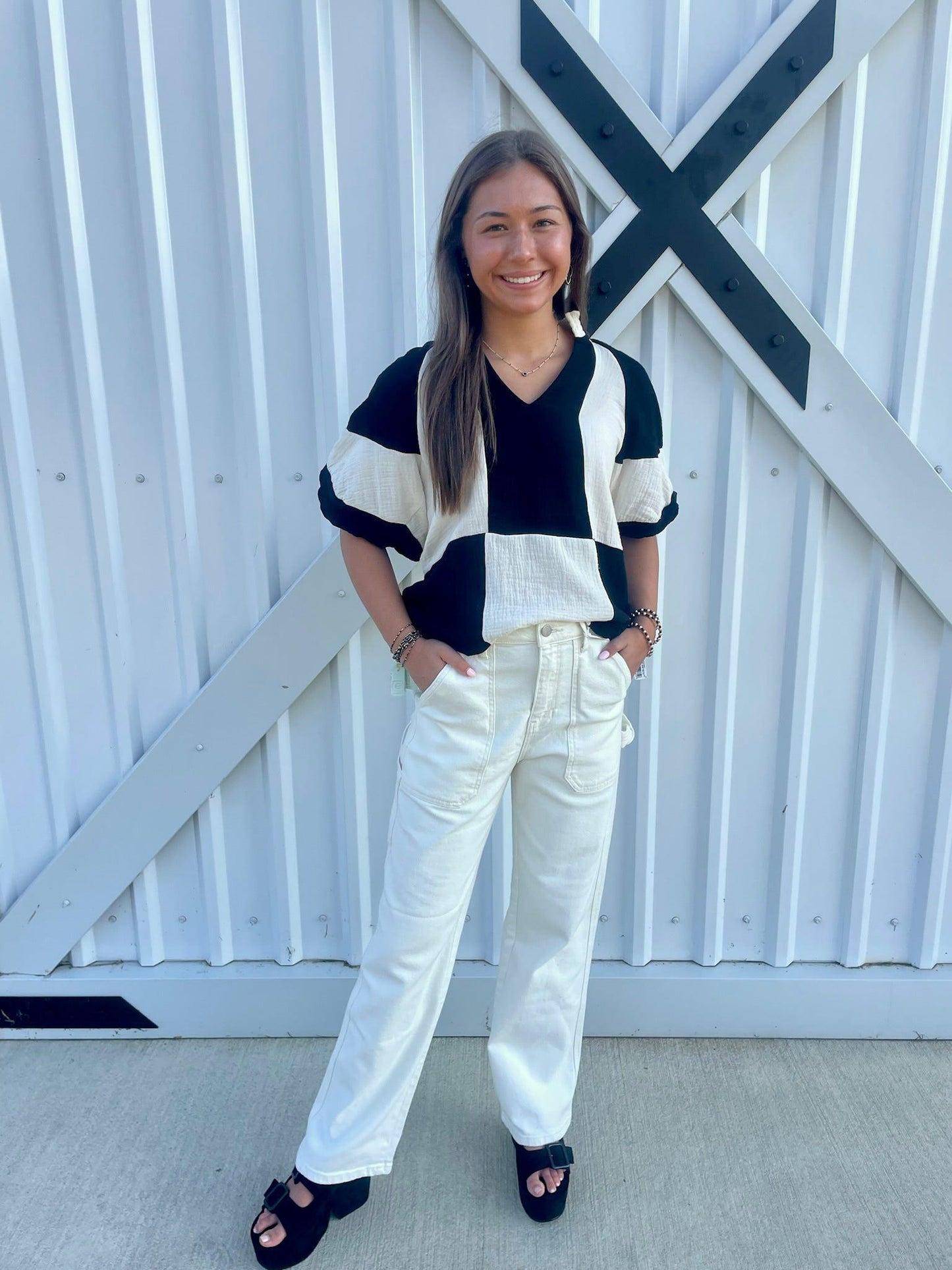 Puff Sleeve Colorblock Top