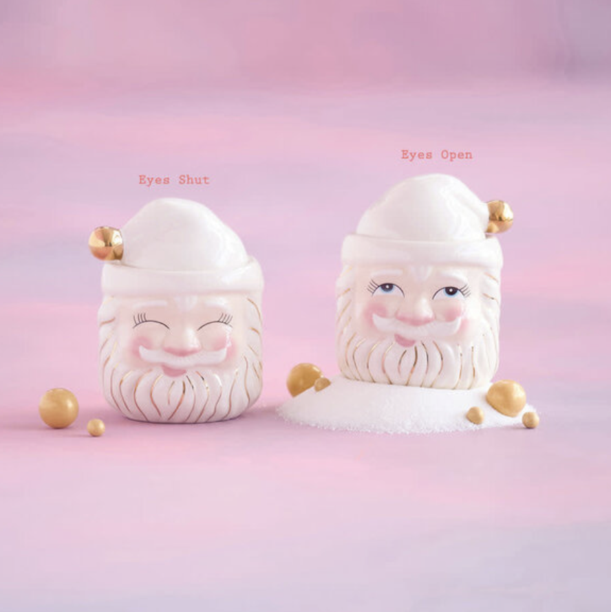 Cream Papa Noel Candy Jar, 2 Asst, Ceramic 4.5"