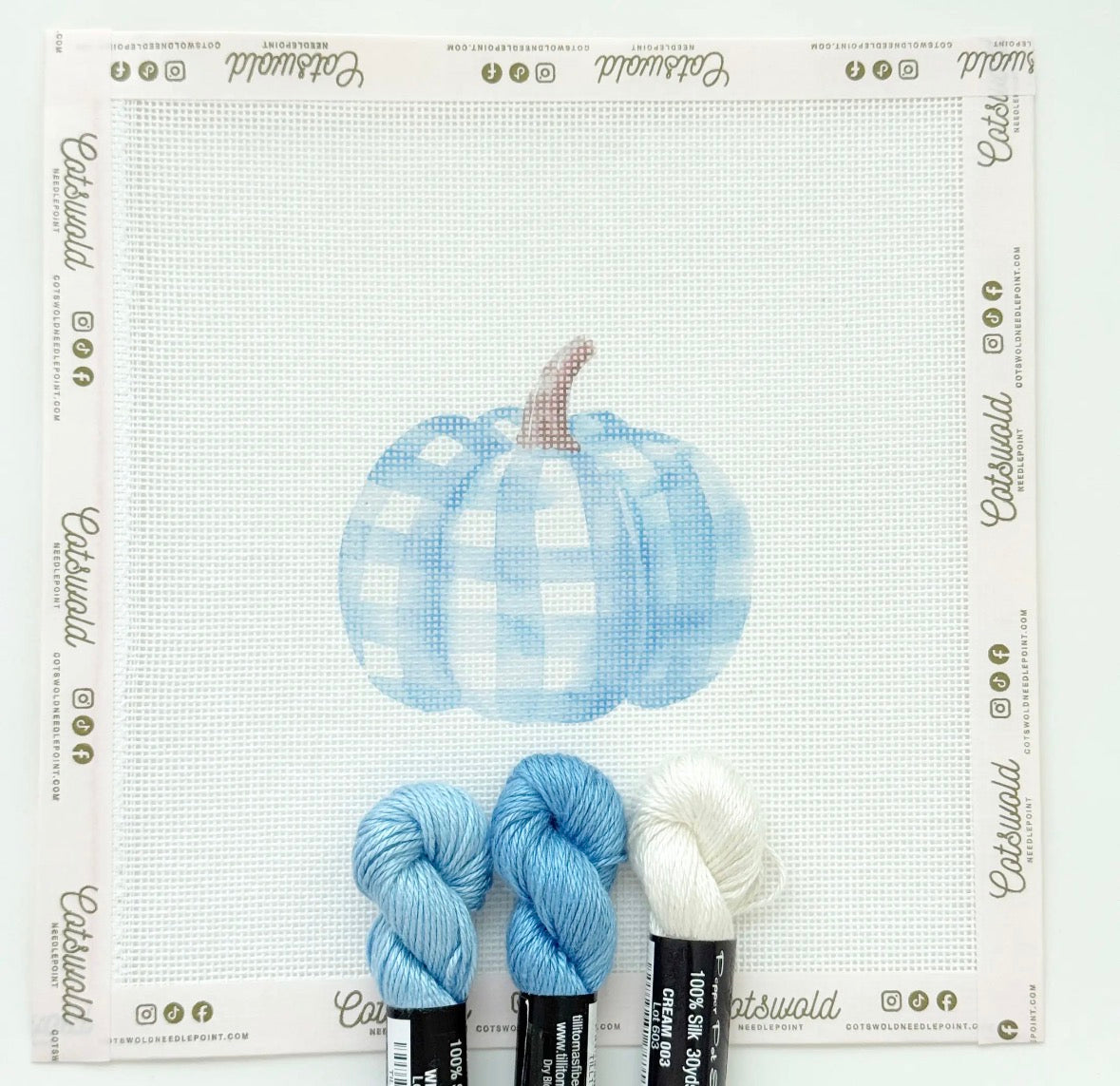 Plaid Blue Pumpkin Fall Needlepoint Canvas