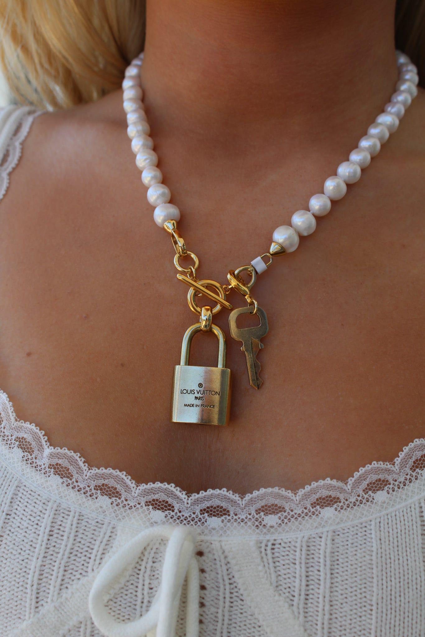 Knotted Pearl Padlock Necklace
