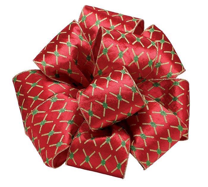 Red Velvet with Gold & Green Wired Ribbon