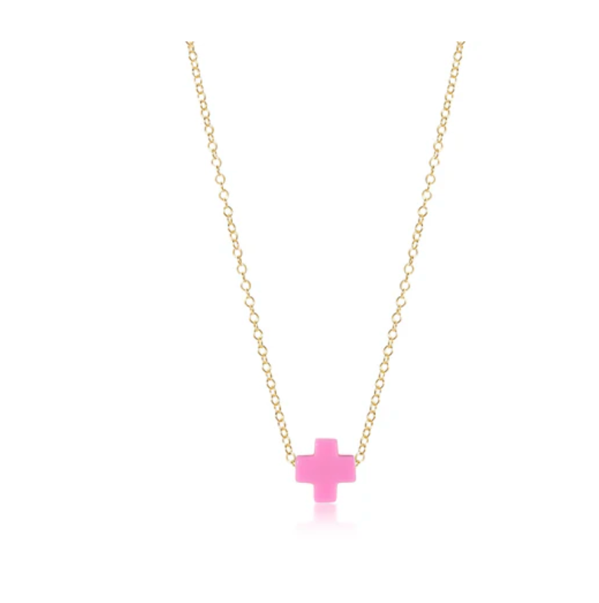 16" Necklace Gold - Signature Cross Bright Pink