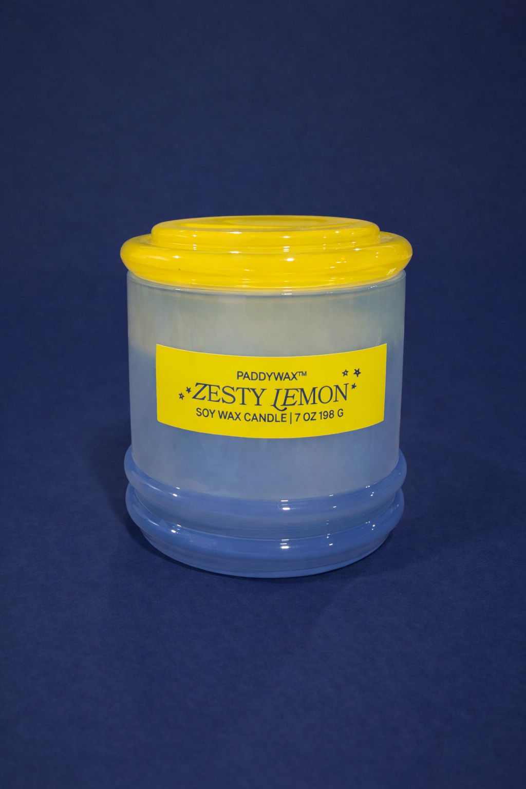 Stacked 7oz Glass w/ Yellow Lid and Blue Base - Zesty Lemon