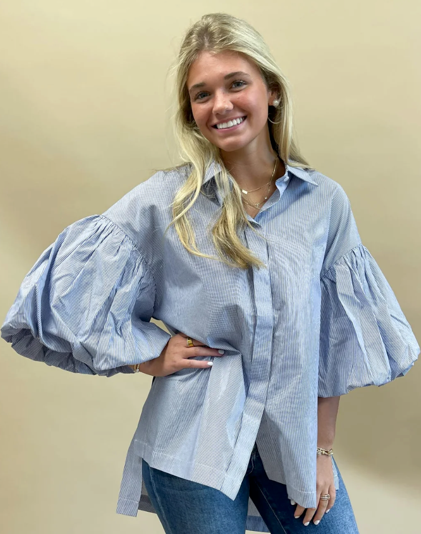 Cannes Blue Stripe Ravel Top