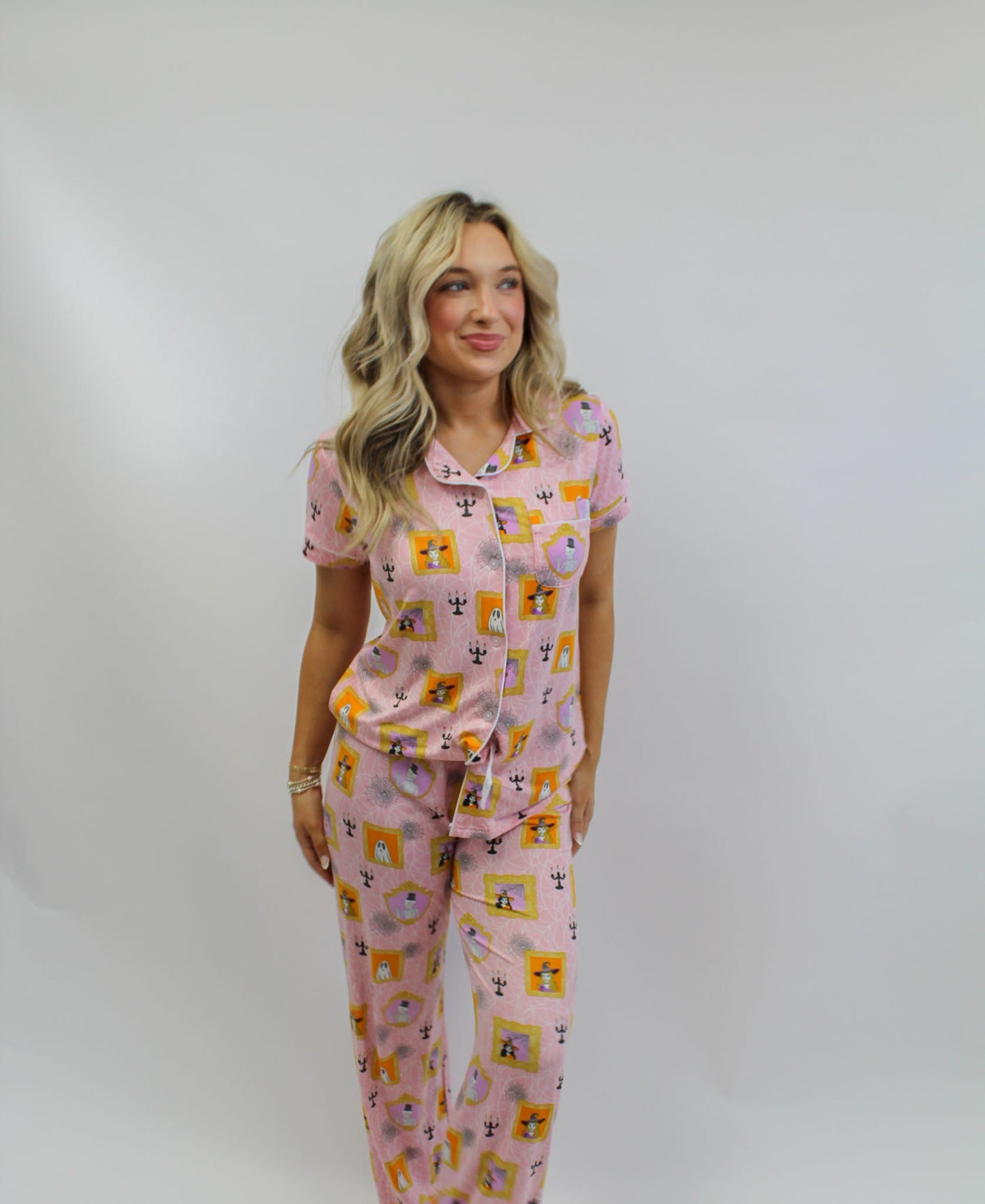 Gilded Ghouls Short Sleeve Button Up Sleep Shirt