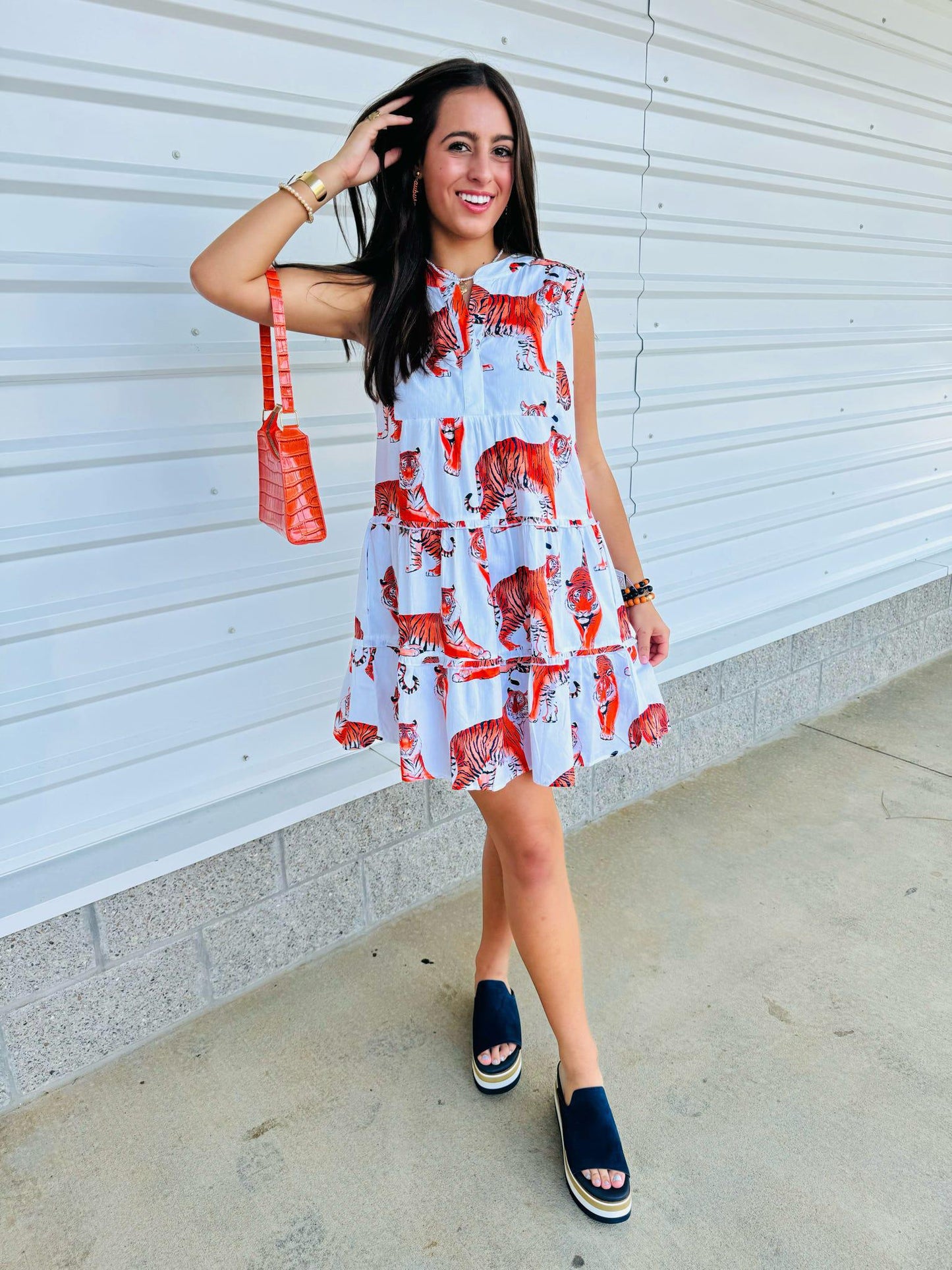 The Auburn Tiger Poplin Tiered Dress