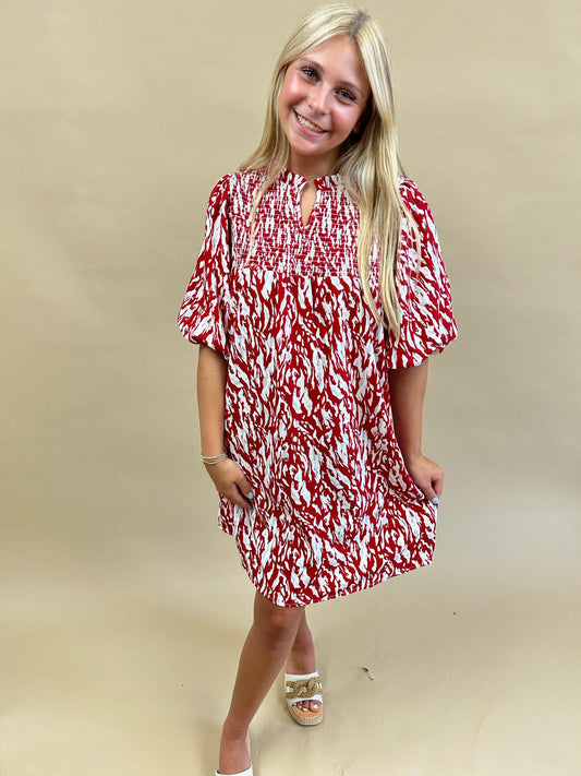 Dress Amelia Tiger Tail Maroon/White