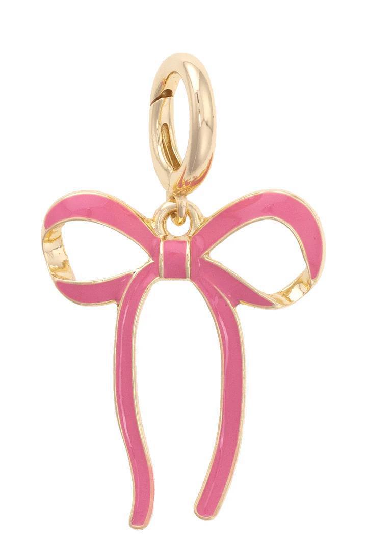 Tied Bow Enamel Pendant Charm In Pink