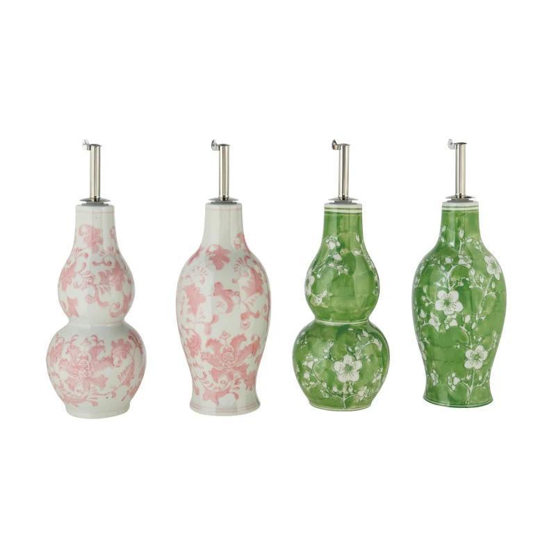 Hand Painted Stoneware Oil Cruet with Stainless Steel Stopper