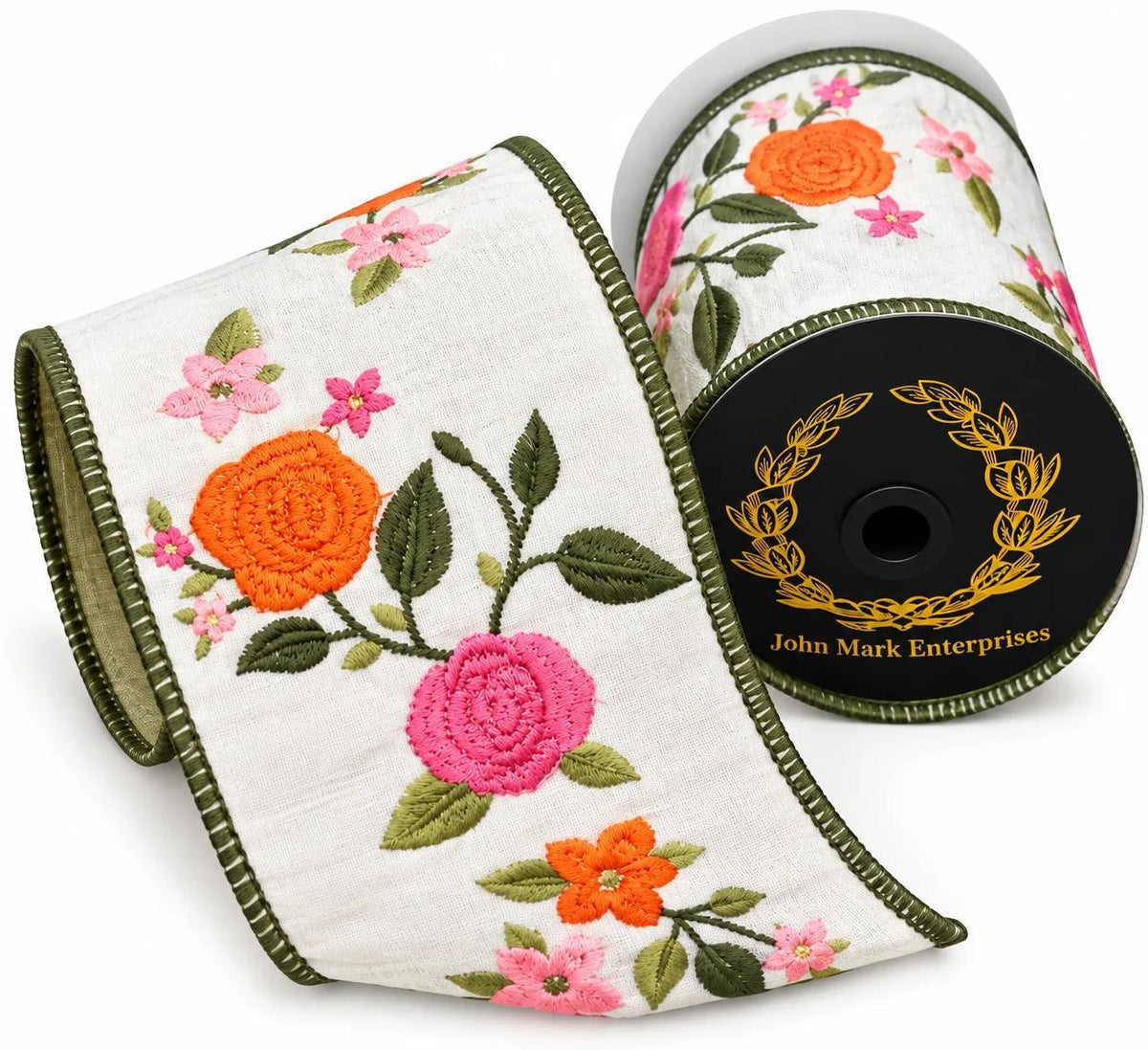 Embroidered Floral Vine Dupion Ribbon
