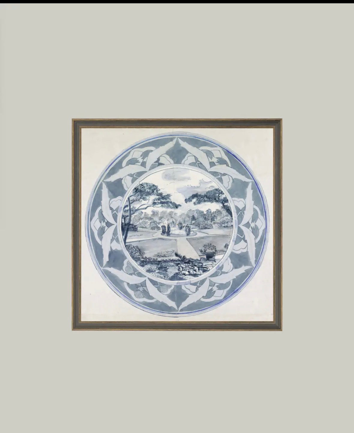 Garden View Design Framed Antique Art