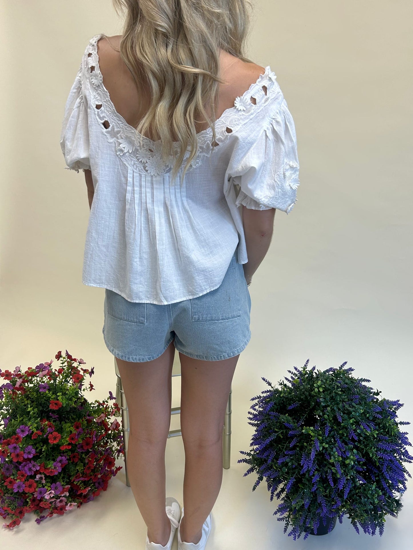 Double Pleat Detail Fit and Flare Denim Shorts