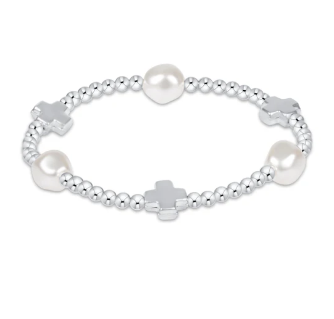 Signature Cross Admire Pearl Pattern 3mm Bead Bracelet- Sterling