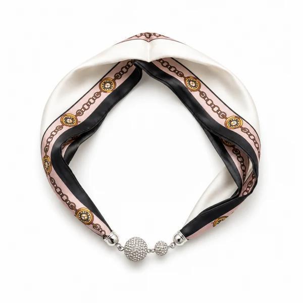 Satin Twilly Scarf Necklace with Jeweled Magnetic Clasp