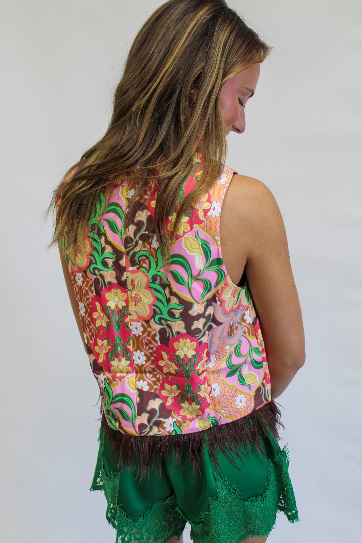 Garden Party Feather Hem Sleeveless Top