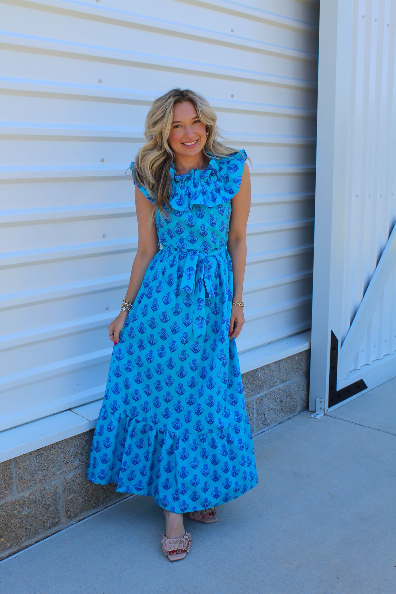 Seabreeze Amalfi Blue Tiered Maxi Dress Small