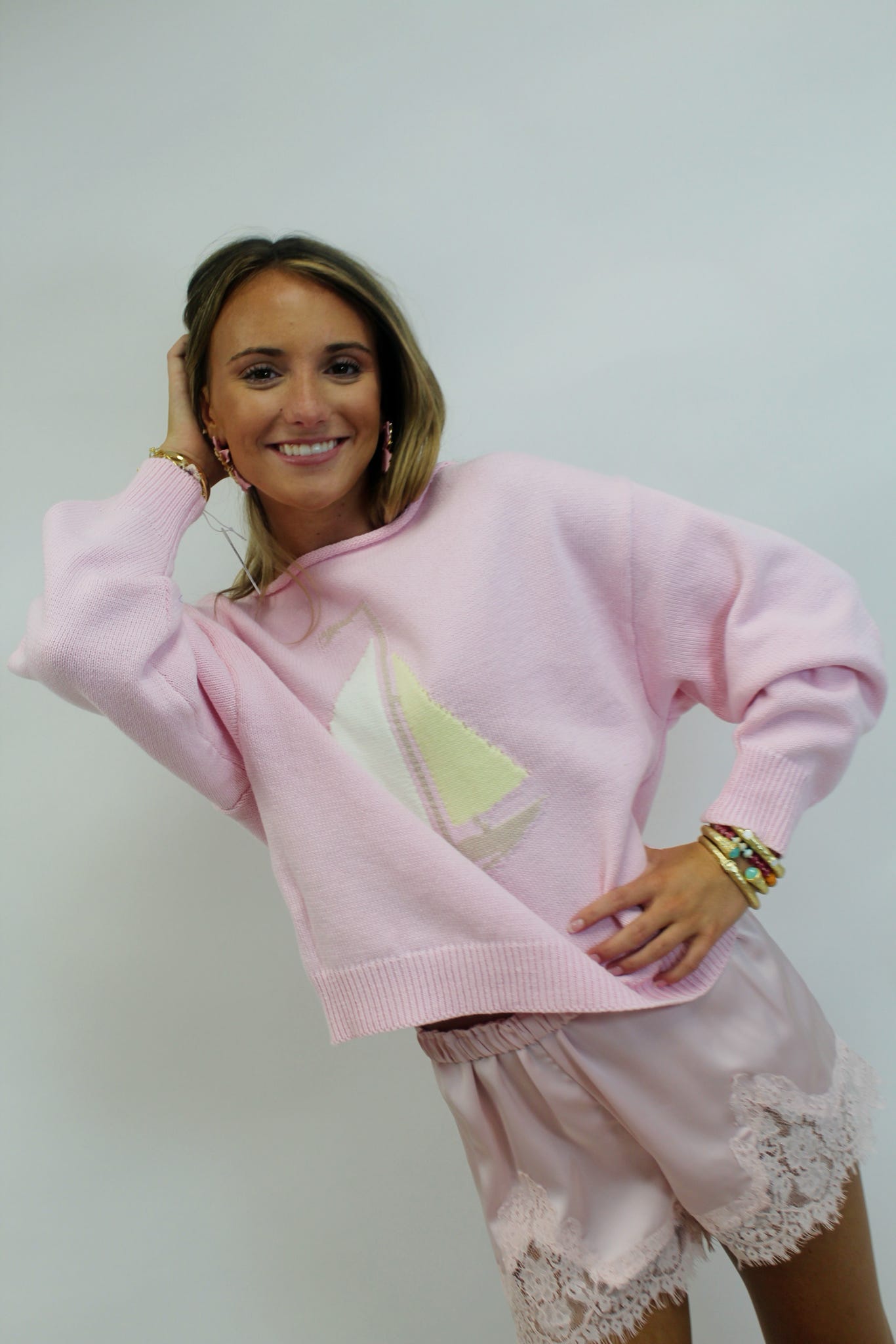 Pink Skies Boat Neck Sweater Top