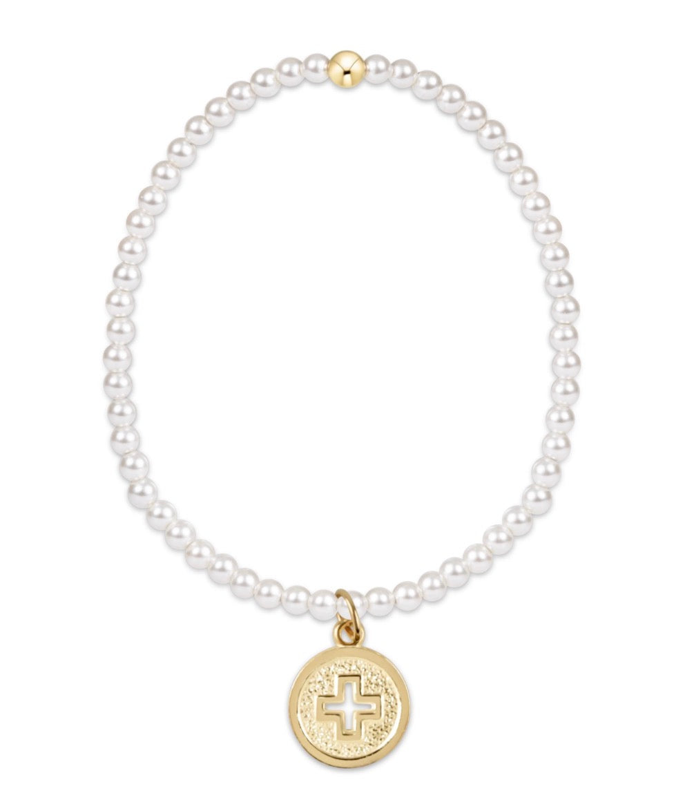 Enewton Extends - Classic Pearl 3mm Bead Bracelet - Signature Cross Gold Disc