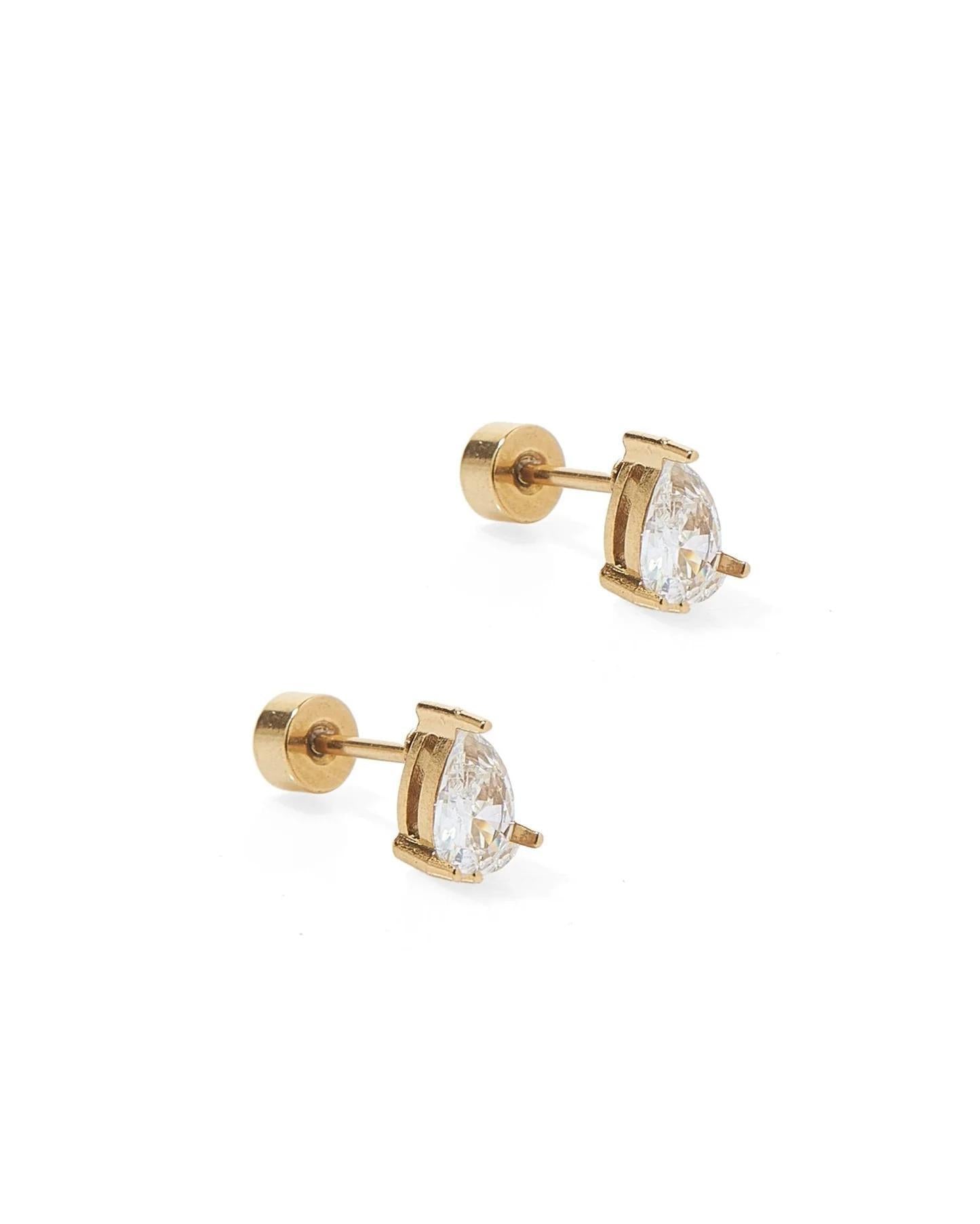 Gold Pear Paige Screwback Stud Earrings