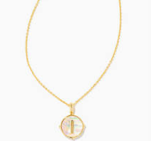 LETTER I DISC PENDANT NECKLACEGOLD IRIDESCENT ABALONE