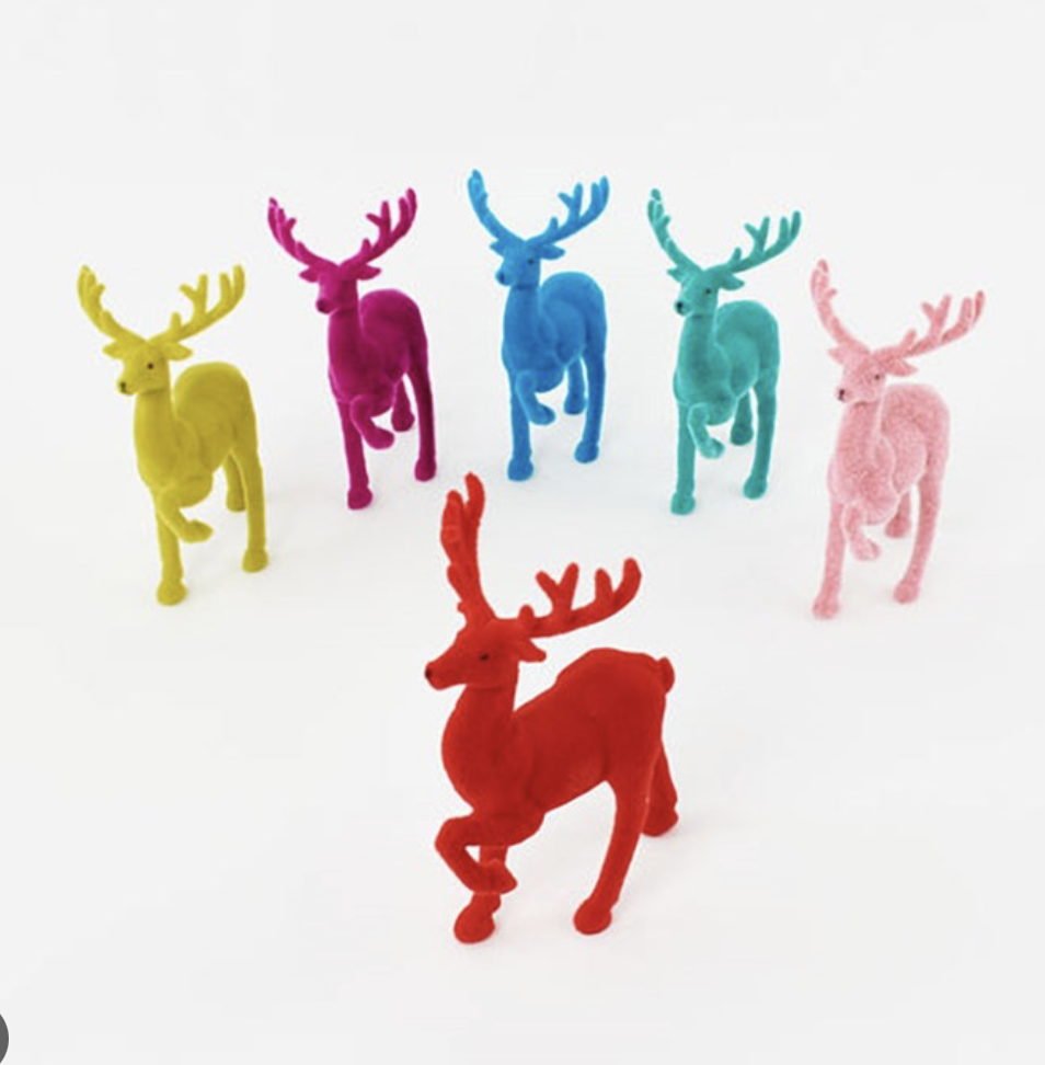 Flocked Deer, 6 Asst, PVC, 12''