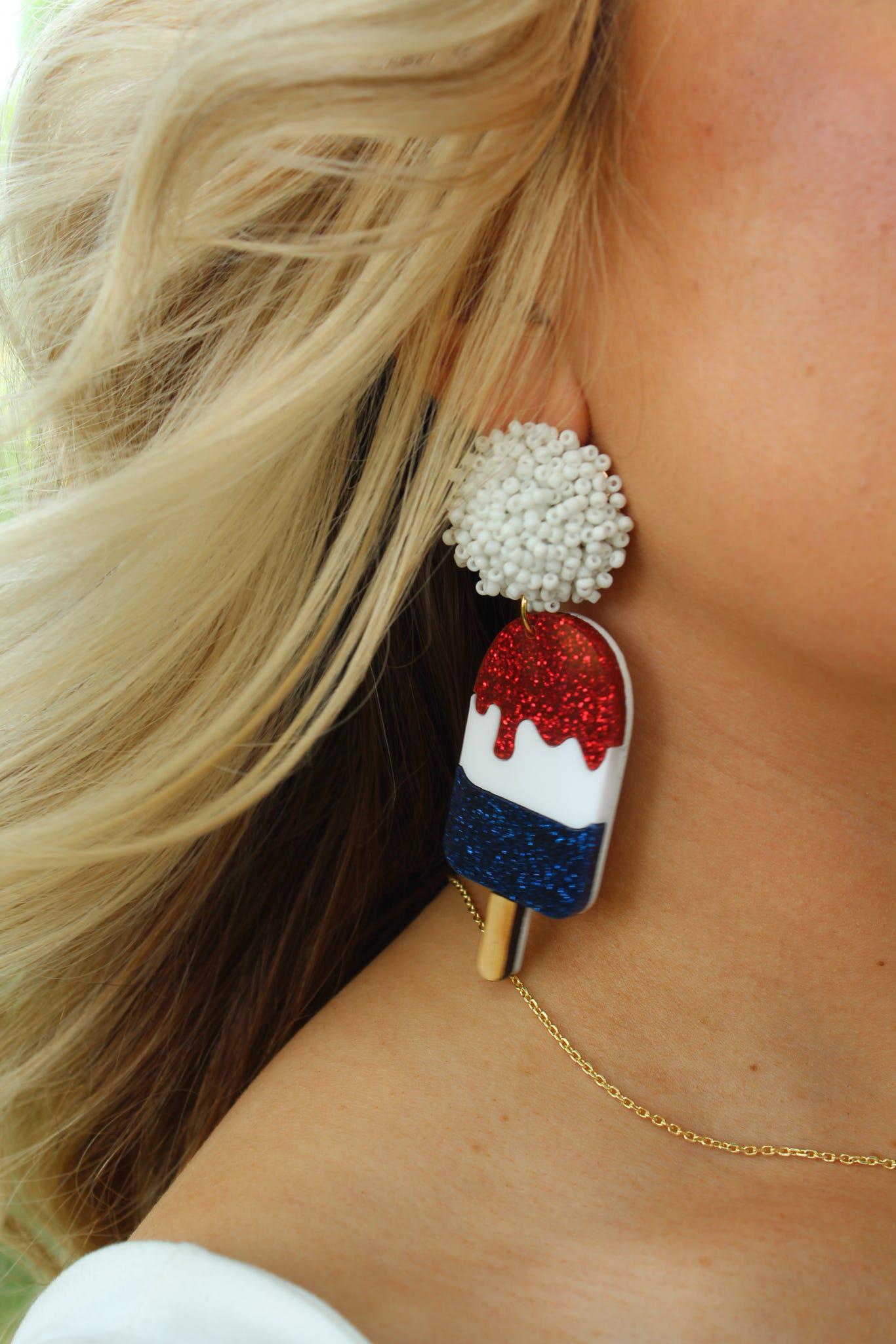 4th of July Popsicle Pearl Cluster Earrings in Red and Blue