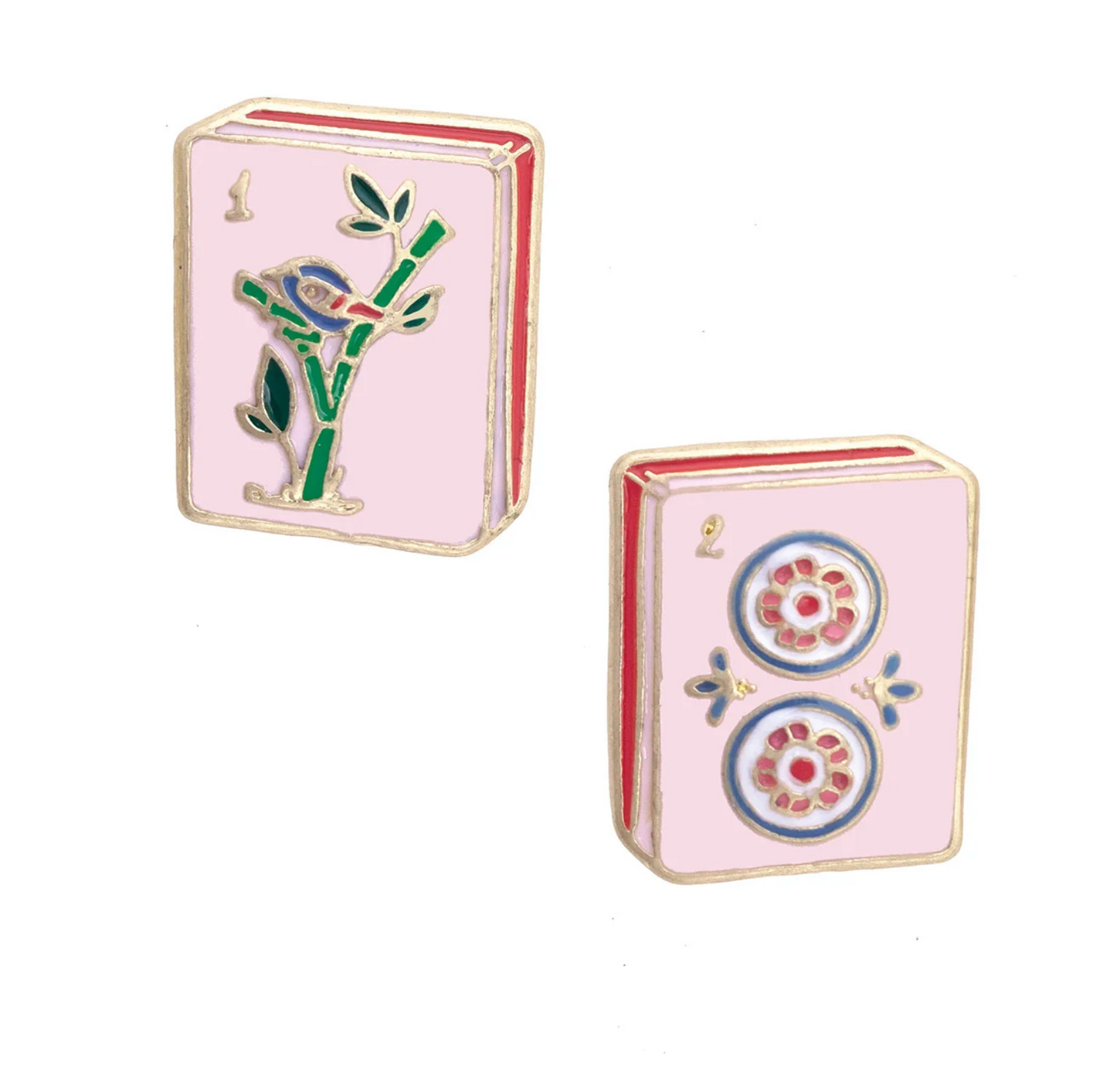 Mahjong Tile Stud Earrings in Light Pink