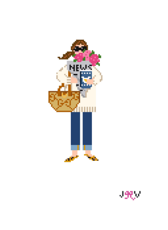 JV125 - News & Flowers Girl Needlepoint Canvas