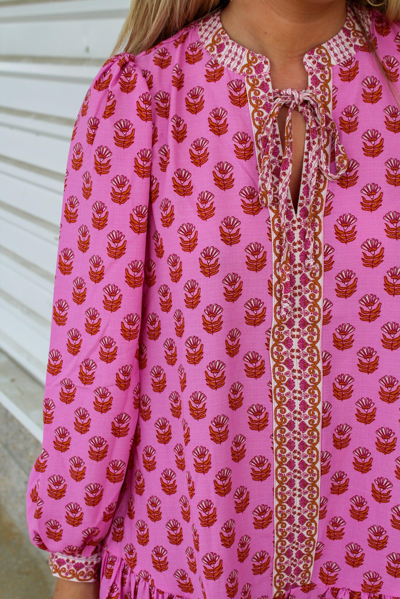 Natasha Floral Foulard Dress- Pink