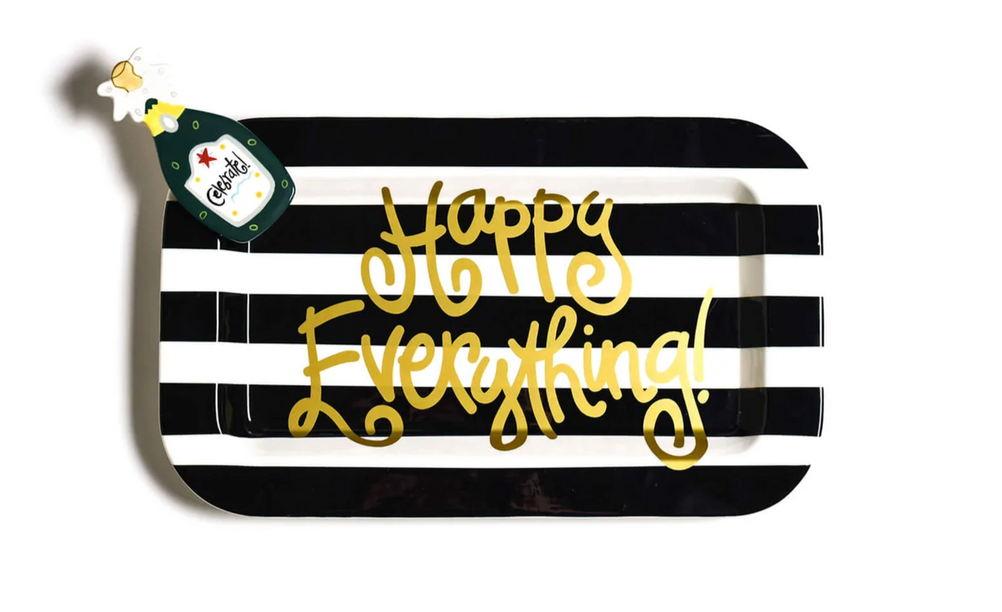 Black Stripe Happy Everything Mini Rectangle Platter with Champagne Attch
