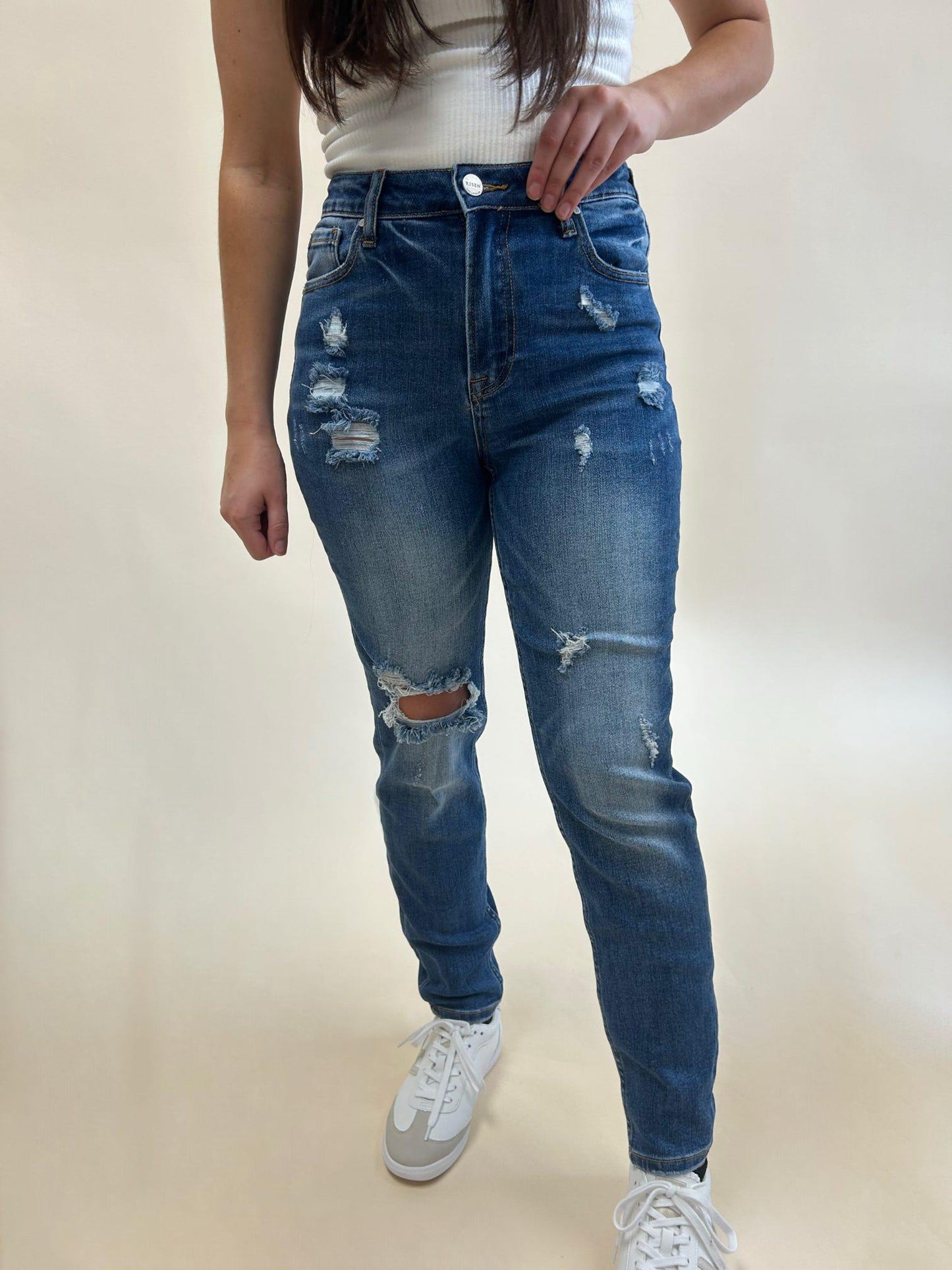 Dark Cropped Ripped Jeans