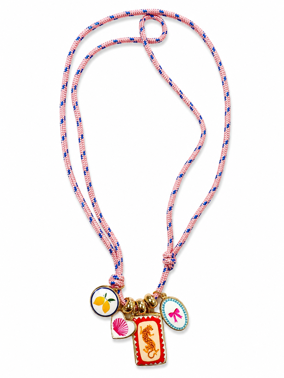 Light Pink Paracord Necklace with 4 Charms