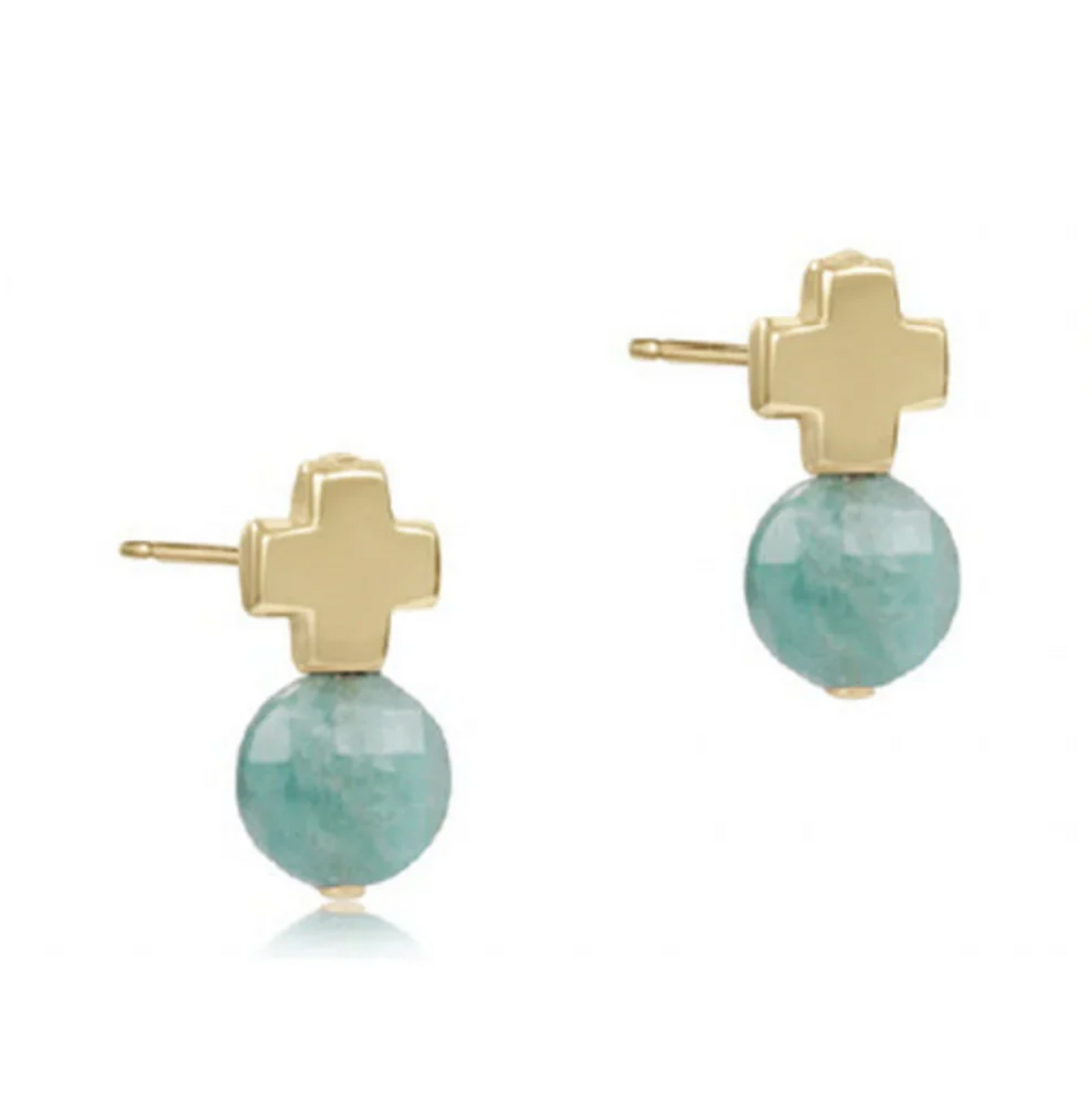 Signature Cross Gold Stud-Aquamarine