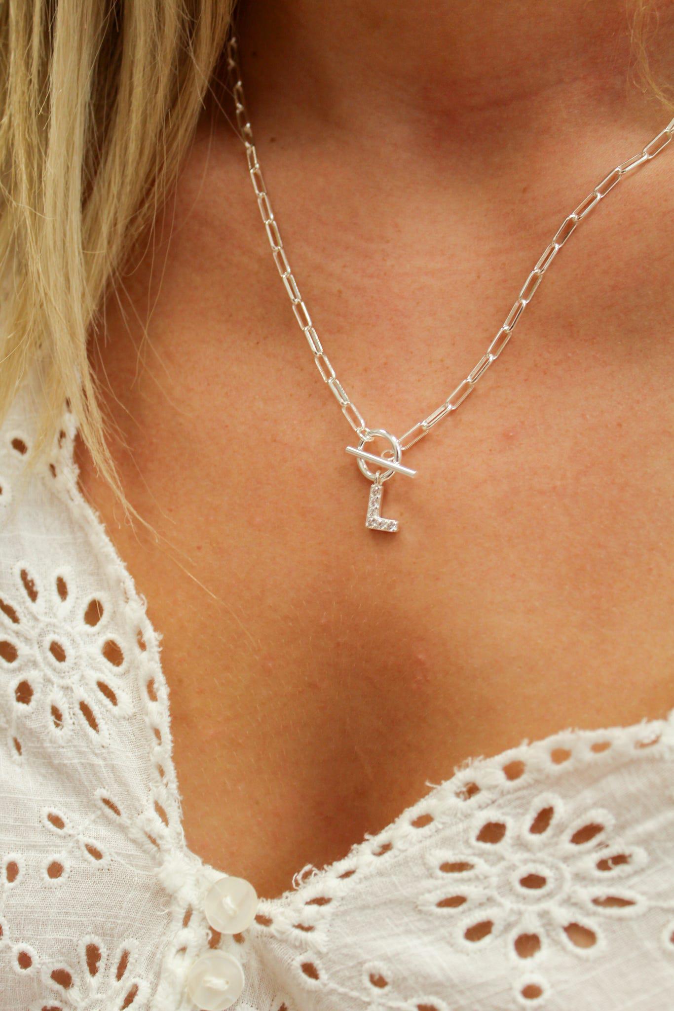 Sparkle Mini Toggle Initial Necklace