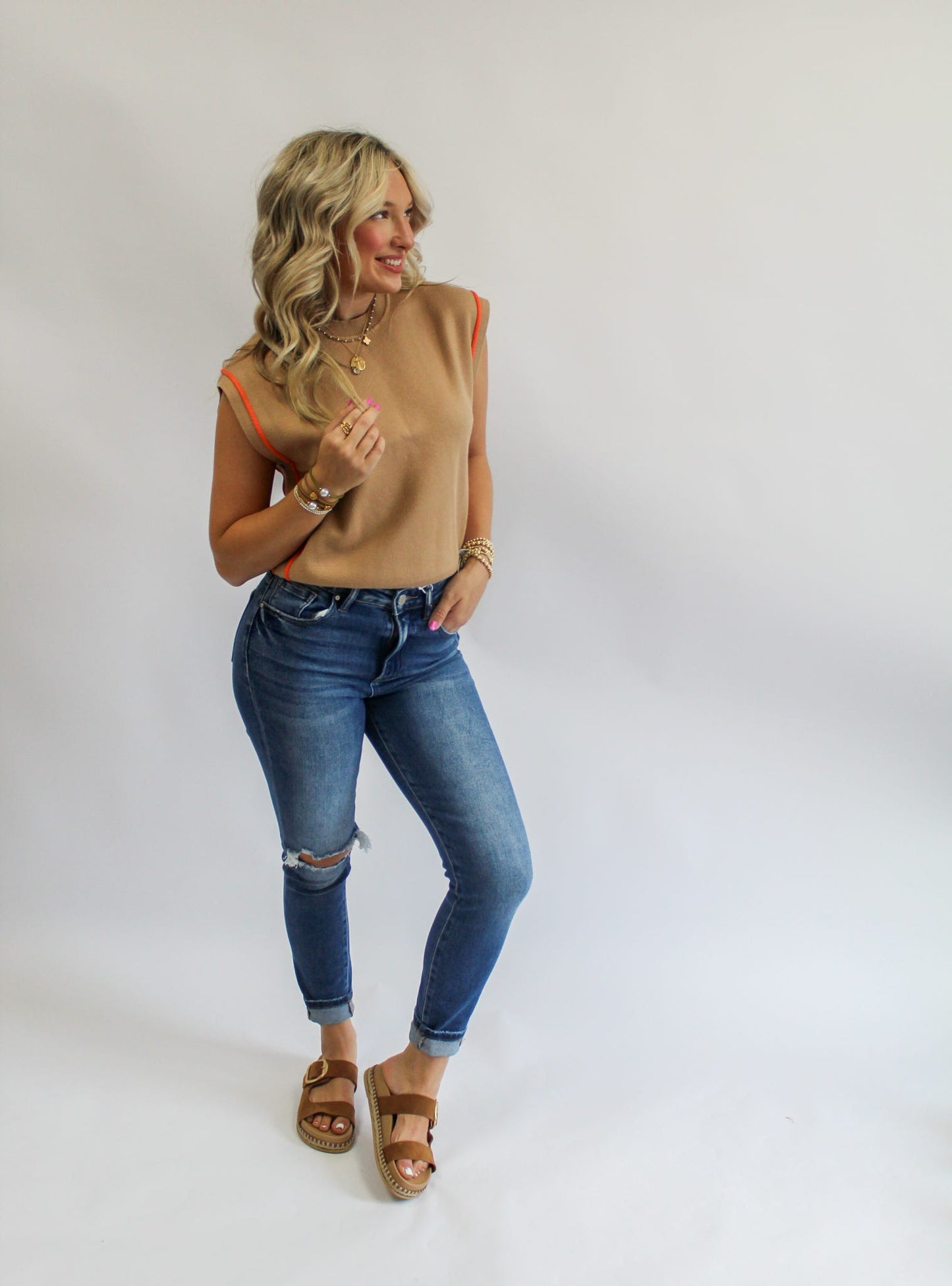 Dark High Rise-Ankle Skinny-Knee Distressed Jeans