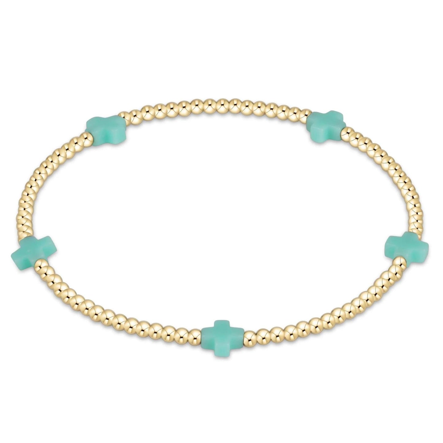 Egirl Signature Cross Small Gold Pattern 2mm Bead Bracelet- Mint