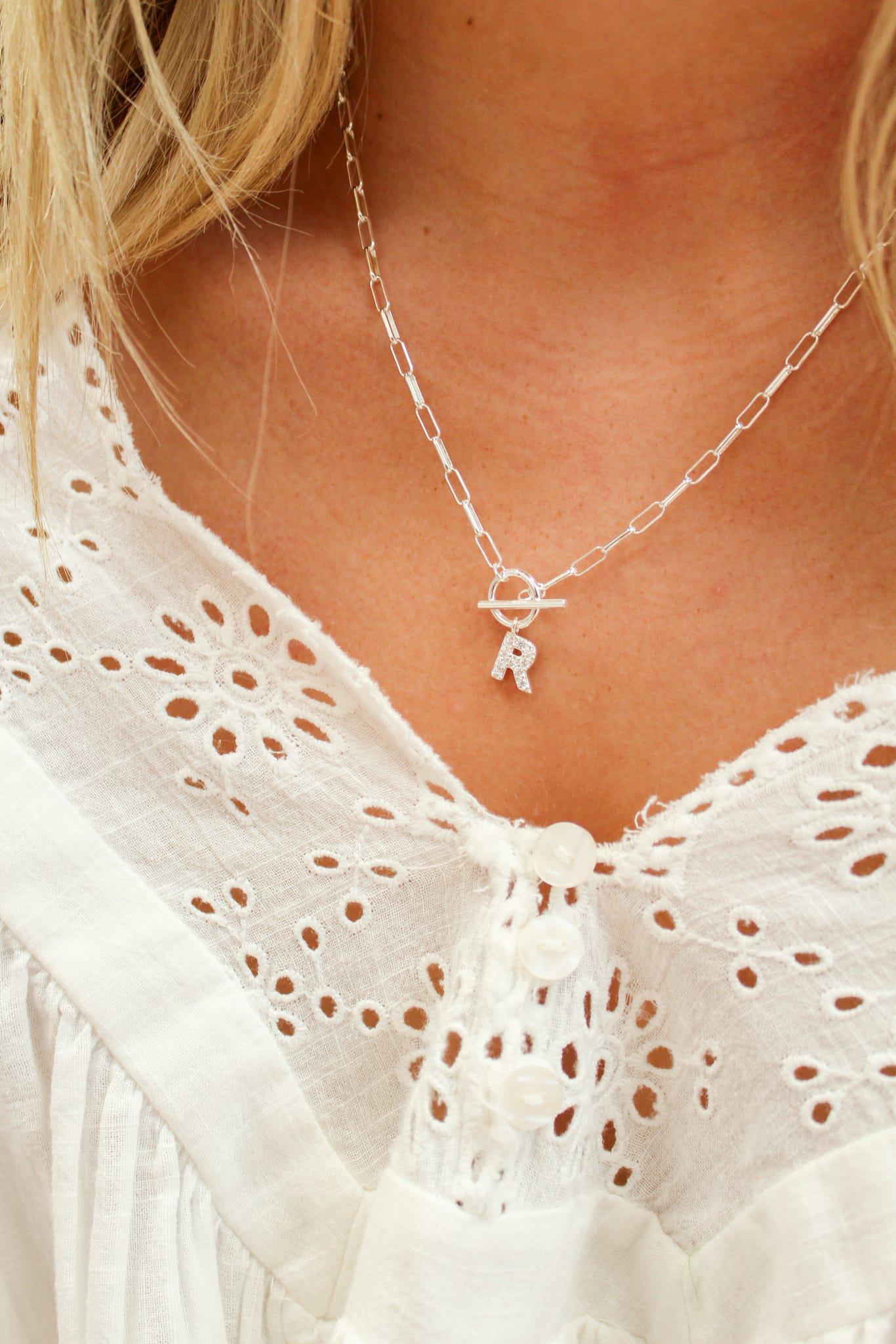 Sparkle Mini Toggle Initial Necklace