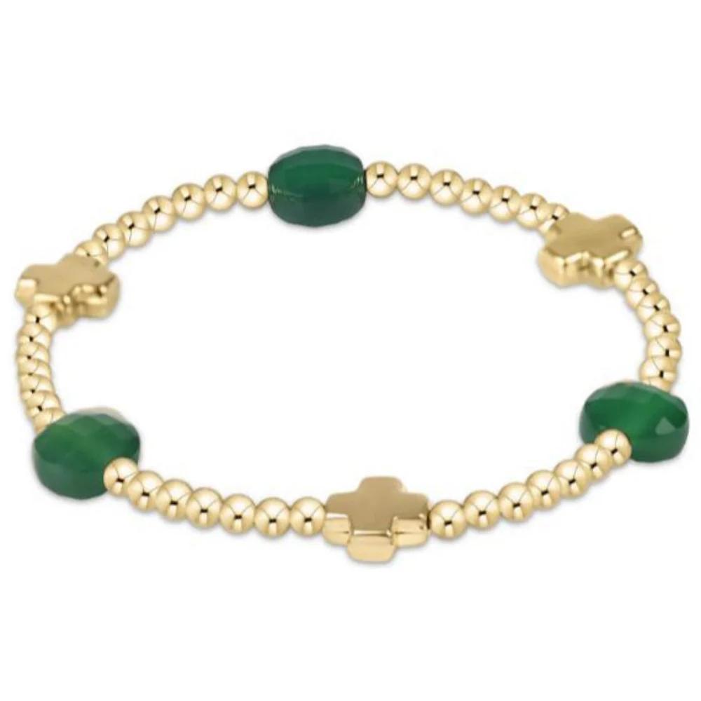 Enewton Signature Cross Admire Gold 3mm Bead Bracelet- Green Onyx