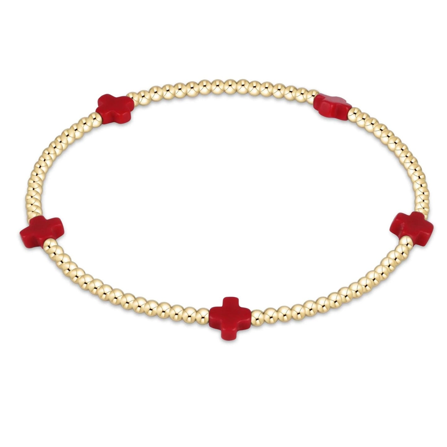 Egirl Signature Cross Small 2mm Gold Bracelet- Red