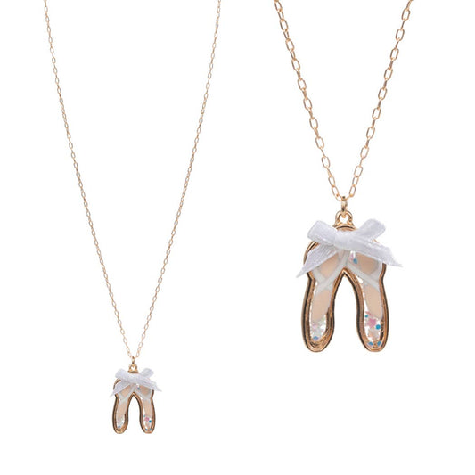 14" Ballet Shoes Outline with Glitter and Bow Necklace - White