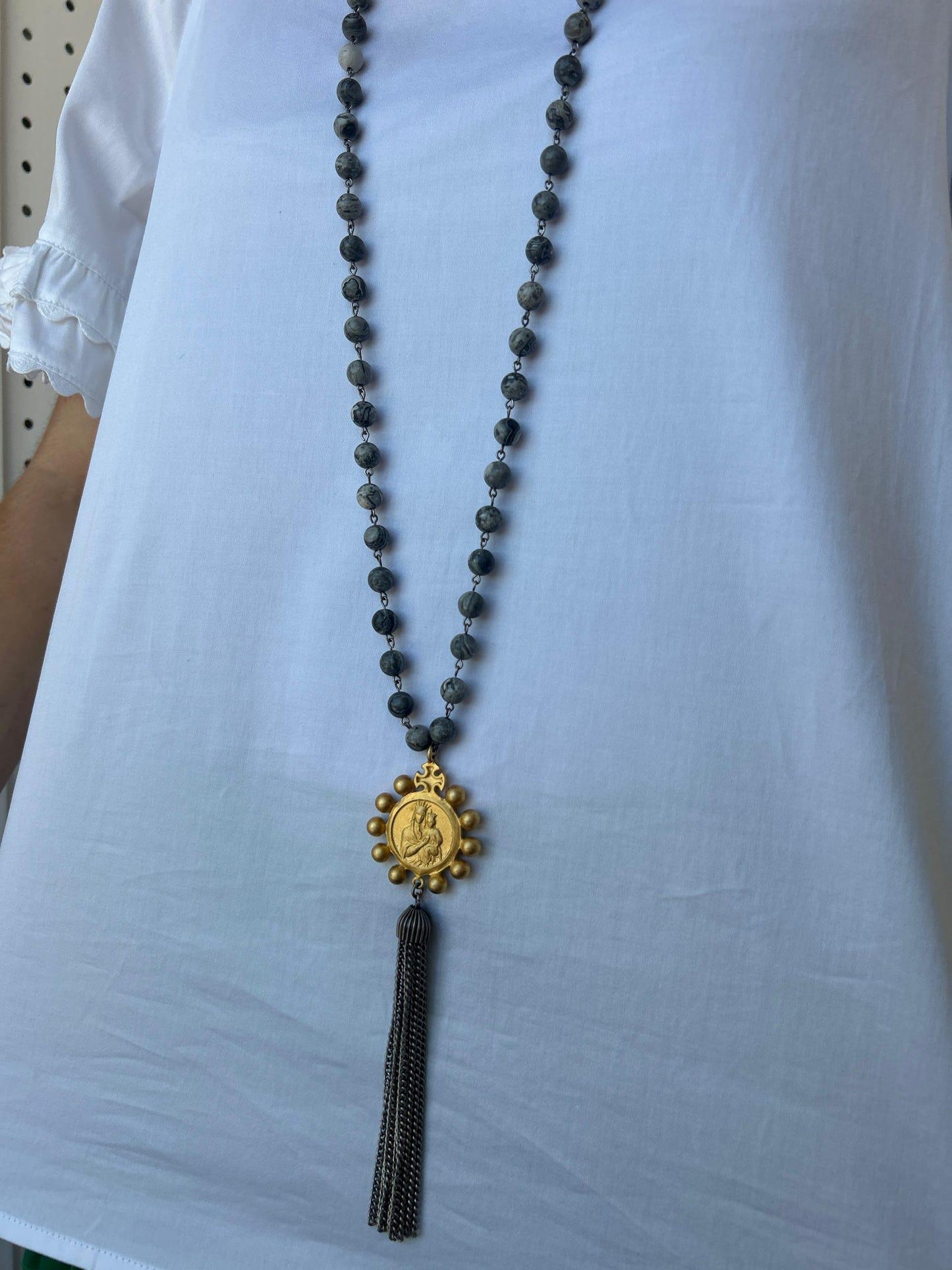 Marble Bead Long Necklace