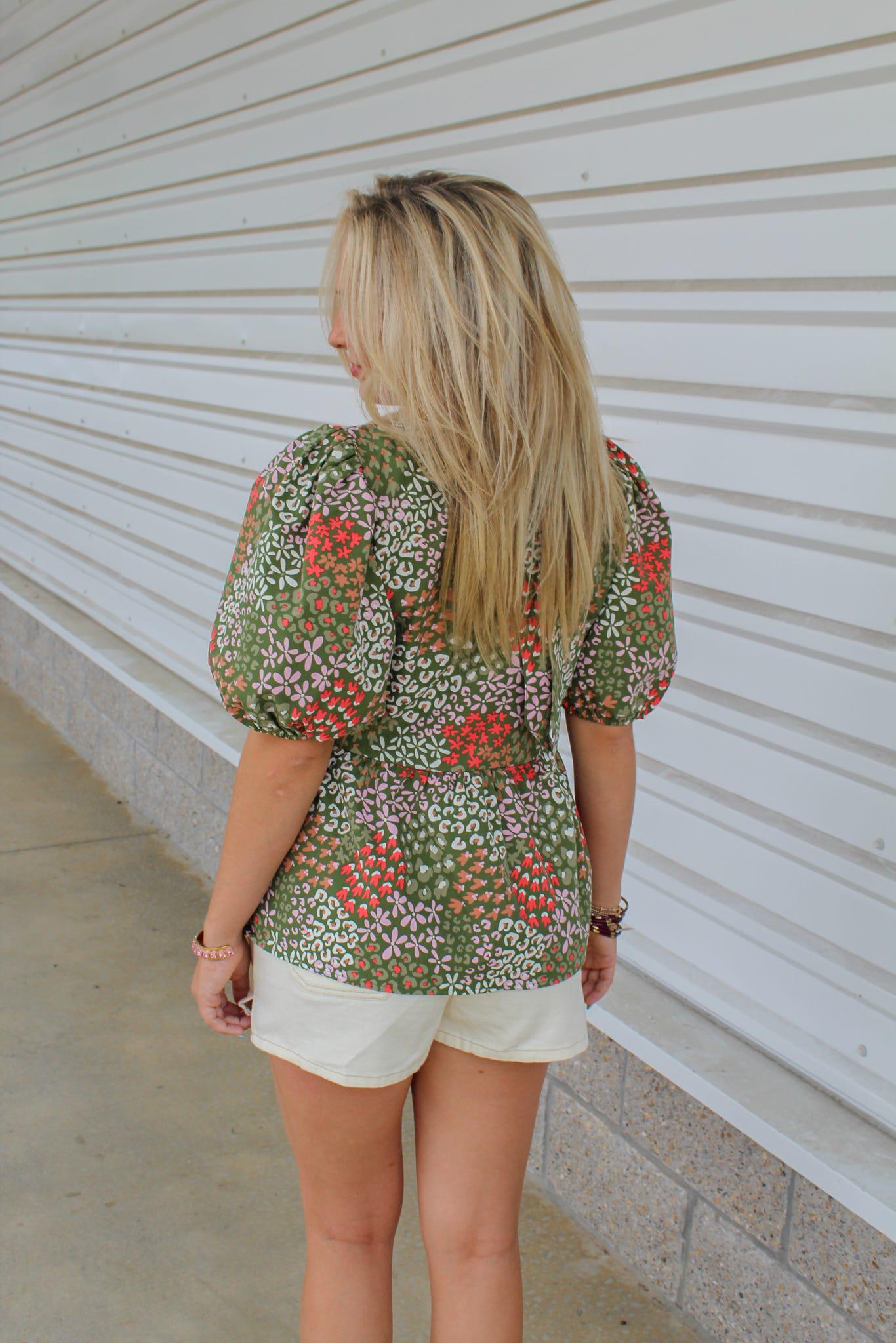 Nina Open Meadows Top - Green