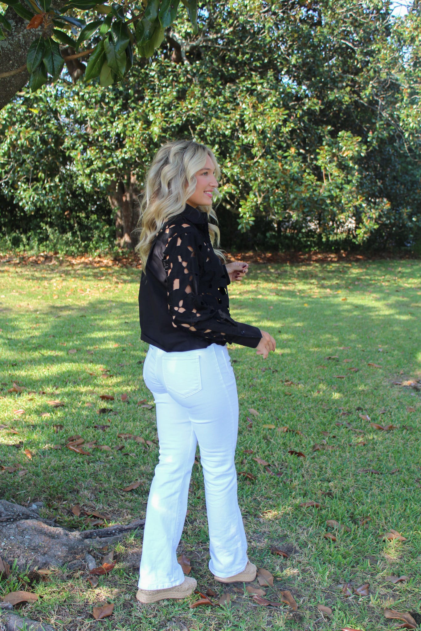 Bespoke Eyelet Black Blouse